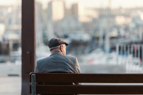 Enjoy Fall Without Falling 2 senior sitting alone social isolation, Enjoy Fall Without Falling